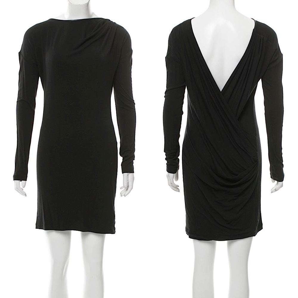 NEW Edun Designer Black Low V Back Jersey Dress Small Minimalist